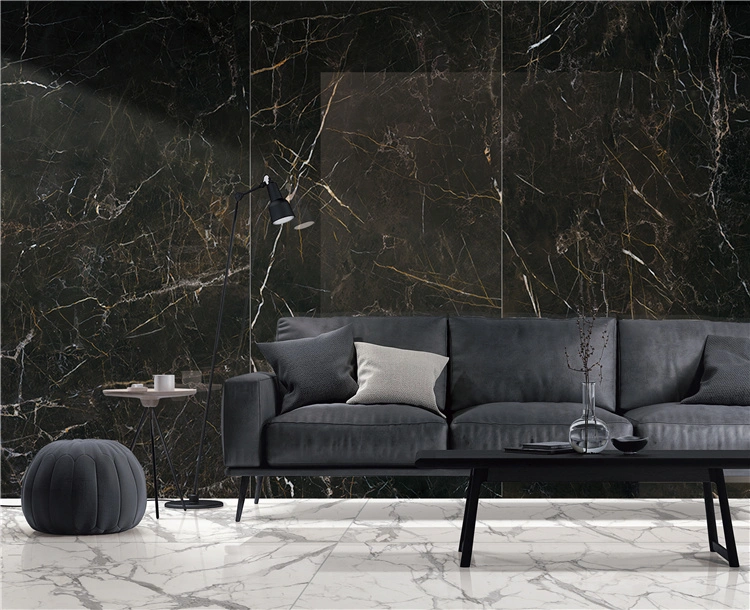 Black Luxury Italian Marble Large Format Wall Tiles Indoor Flooring Glazed Tiles