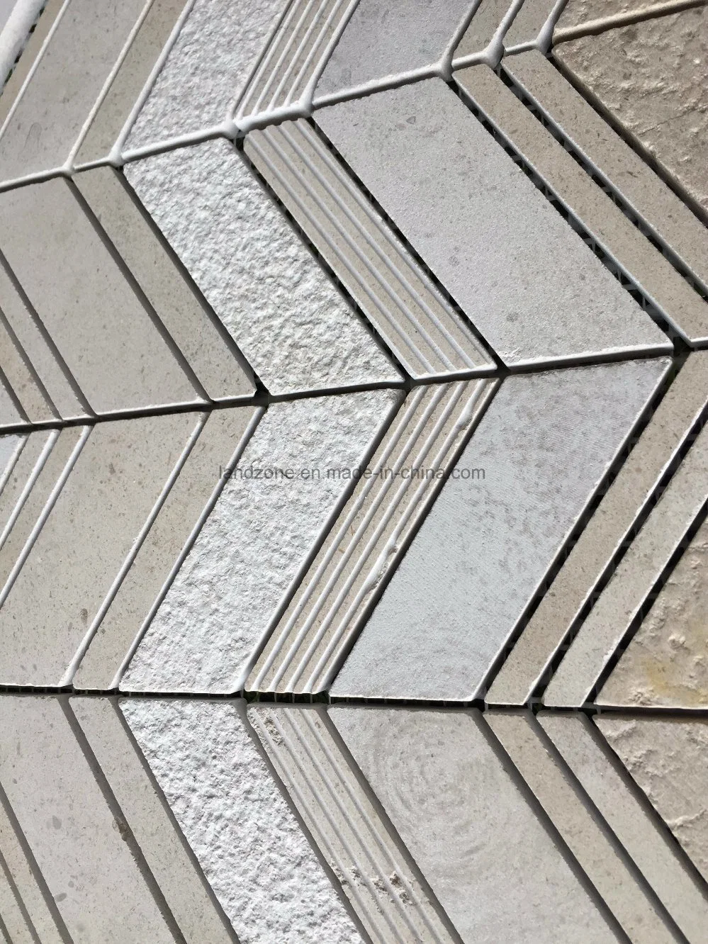 Herringbone Pattern White Marble Mosaic Tile