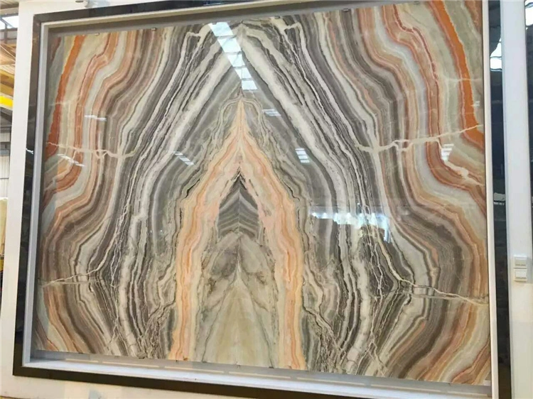 Landscape Marble Slabs Beige Bookmatch Tiles for Interior Wall Decoration