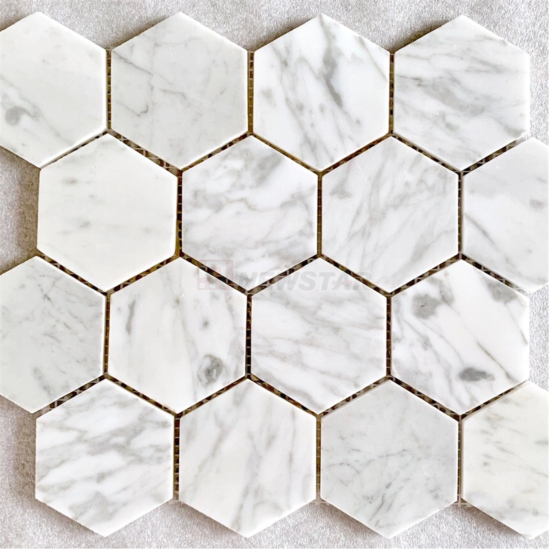 Newstar Natural Marble Brick Carrara White Hexagonal Mosaic Tile Kitchen Shower Room Stone Floor Tile Marble Mosaic