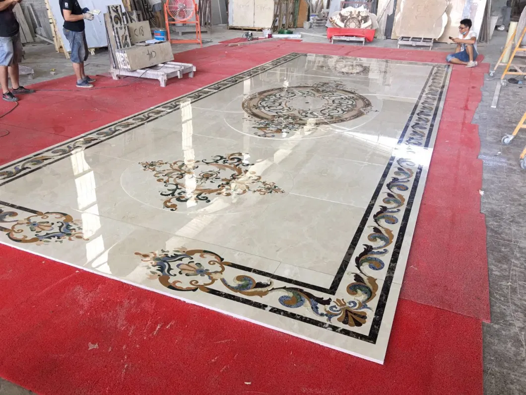 Palace Dining Room Rectangle Shape European Complicated Large Marble Medallion Tiles