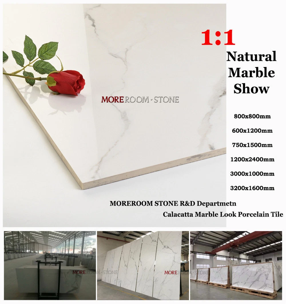 Small MOQ Foshan Hot Sale Glazed 3D Rock Surface Calacatta Staturio White Marble Porcelain Flooring and Wall Tiles in Stock