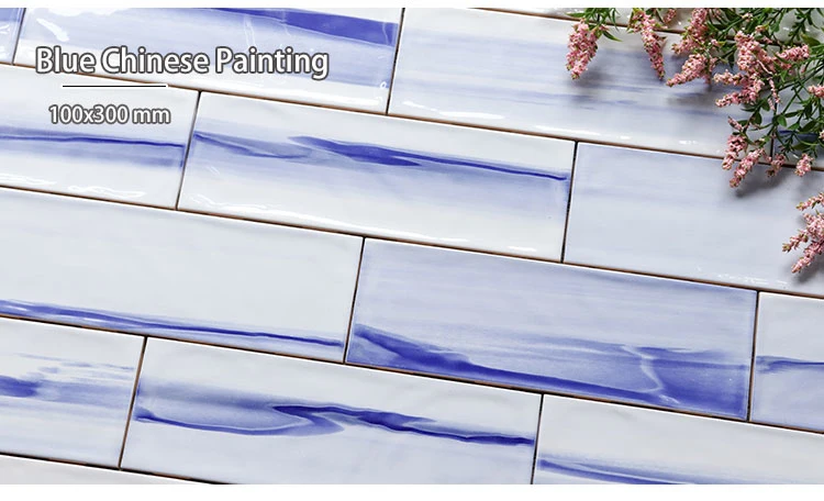 4*12 Inch Chines Style Design 10X30 Cm Glazed Ceramic Blue Gloss Tiles