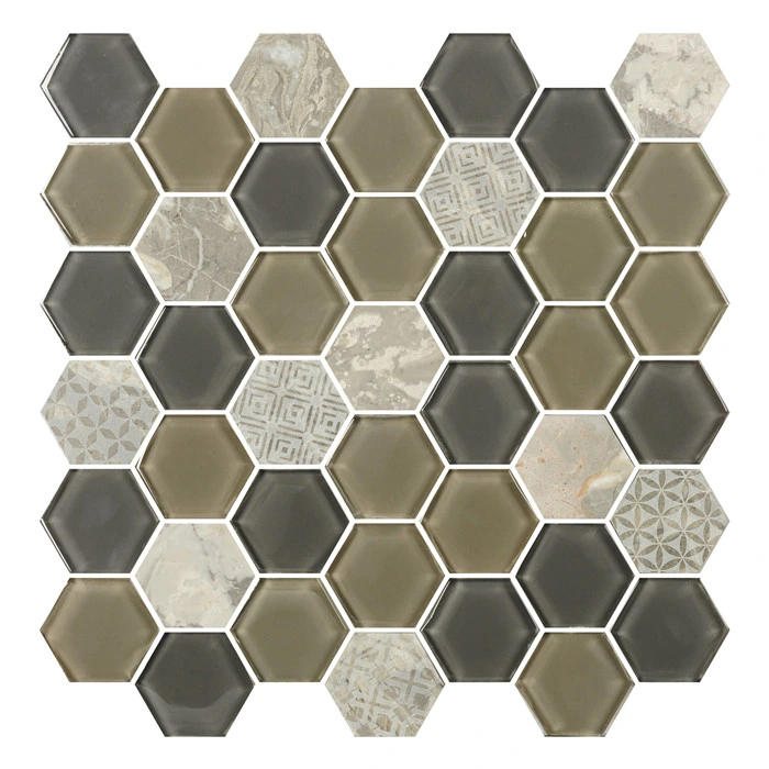 Glass Crystal Hexagonal Beige Decorative Mosaic Tile