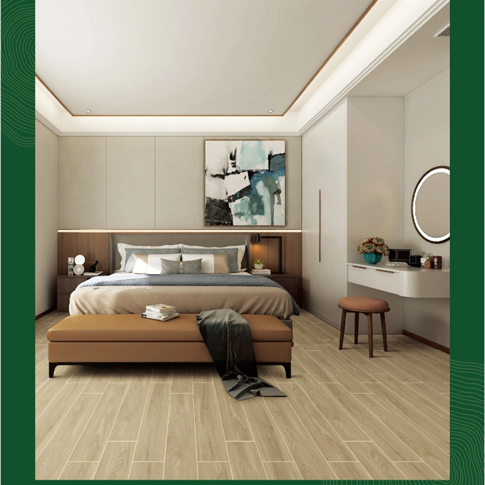 Matt Gray Bedroom Floor Ceramic Glazed Tiles Wood Grain Tiles