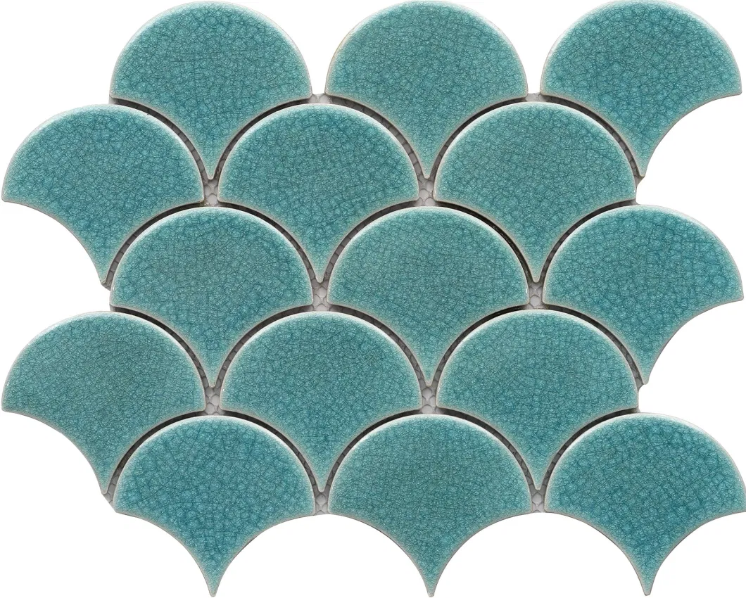 New Design Porcelain Mosaic Swimming Pool Tile Random Irregular Fish Scale Shape Lantern Emerald Green Shade Ceramic Mosaics