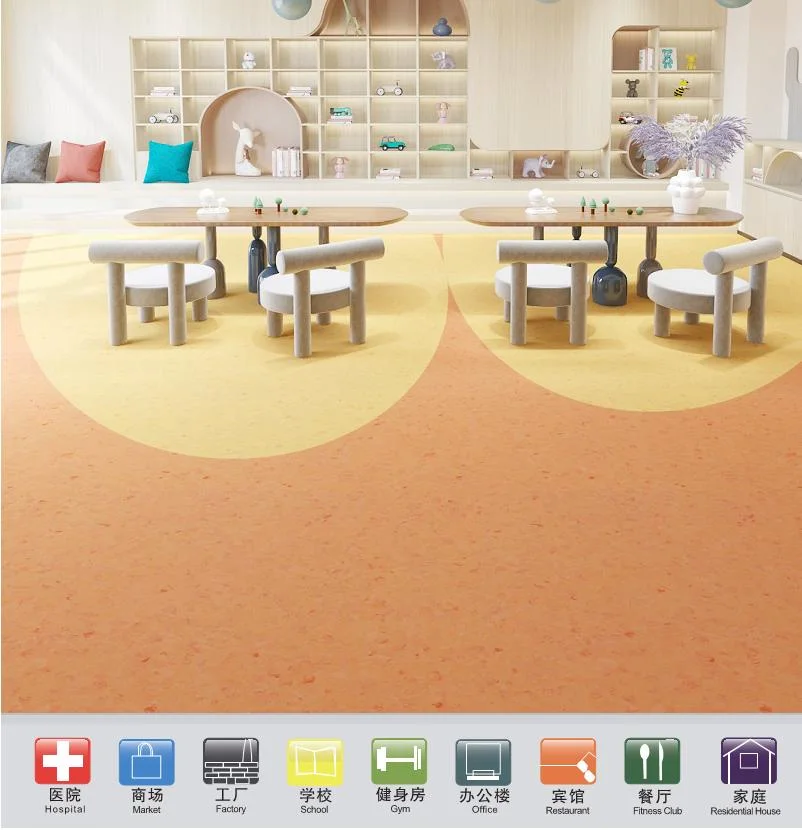 2.0mm 3.0mm Commercial Flooring PVC Vinyl Tile in Roll Size 2m*20m for School Office Hospital Gym Hotel Kitchen