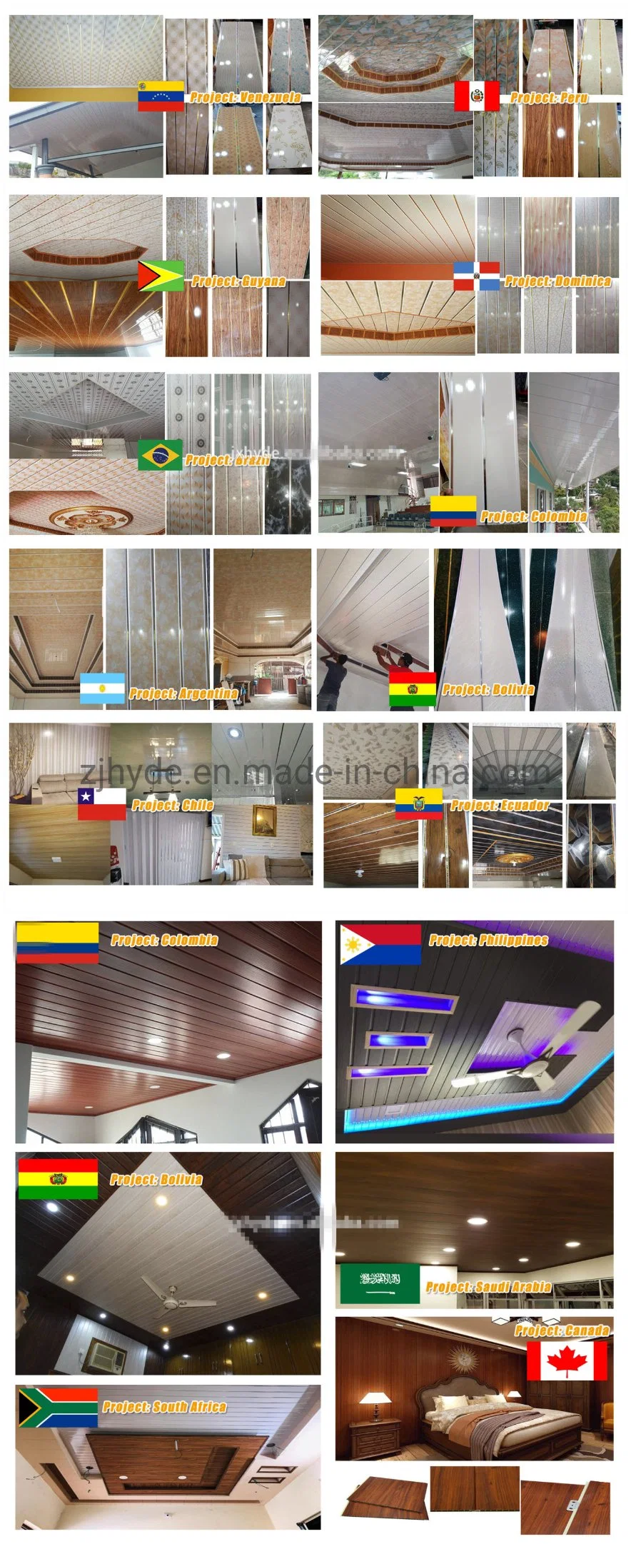 8mm Thickness Interlocking PVC Suspended Plastic Wall Gypsum Cladding Panel 3D Ceiling Tile