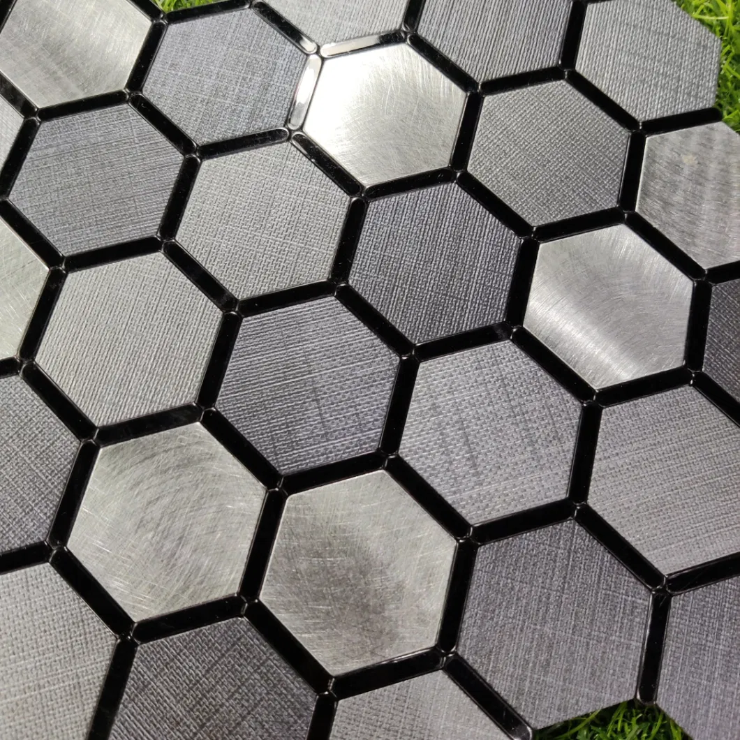 Gray Self-Adhesive Aluminum Plastic Hexagonal Inner Decorative Mosaic Tile