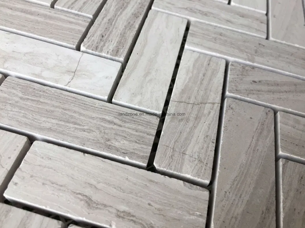 Herringbone Pattern White Marble Mosaic Tile