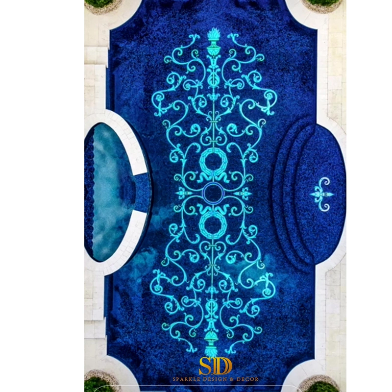 Customzied Luxury Royal Swimming Pool Design Dark Blue Glass Mosaic Murals Pool Mosaic Tile Patterns for Garden Pool Decor