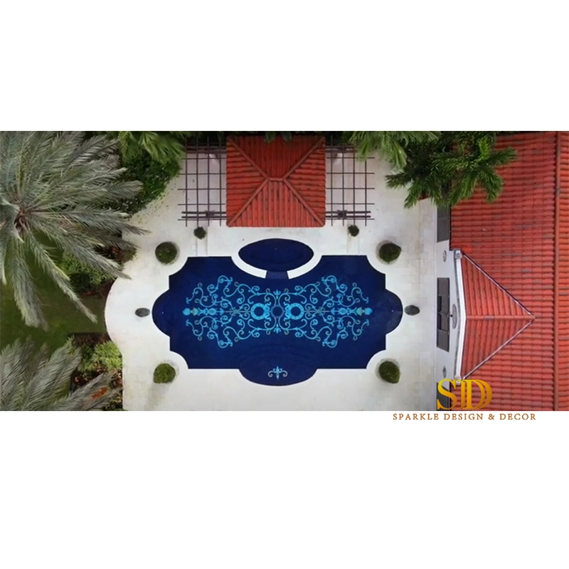 Customzied Luxury Royal Swimming Pool Design Dark Blue Glass Mosaic Murals Pool Mosaic Tile Patterns for Garden Pool Decor