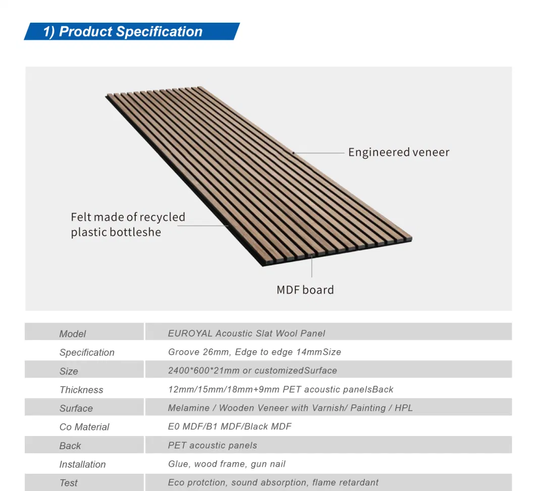 House Wall Tile Soundproof Grooved Acoustic Panel Polyester Fiberboard Sound-Absorbing Lightweight MDF/Compact Panel