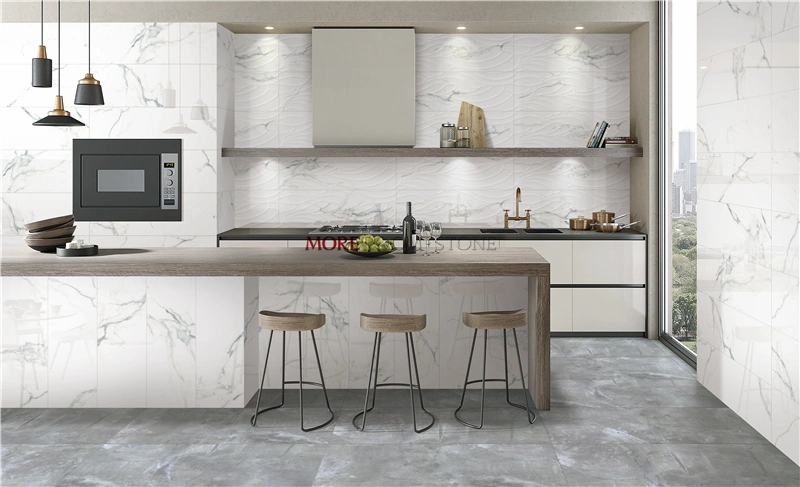3D and Soft Finish Staturior Calacatta White Marble Effect Tile for Home Decor