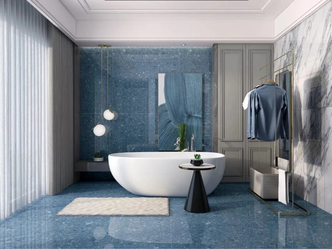 Foshan Company Terrazzo Floor Tile in Blue Color 600X1200mm