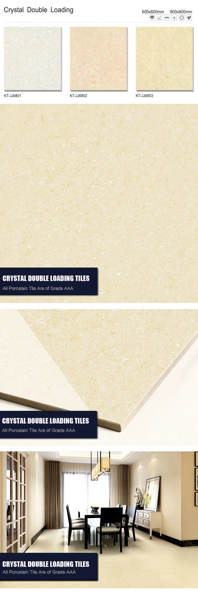Yellowish Porcelain Polished Tile Crystal Double Loading Floor and Wall Tile with Good Price