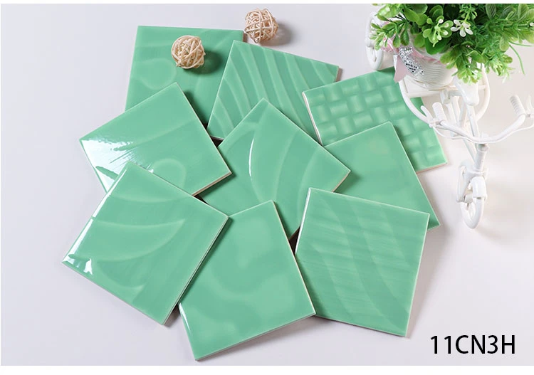 10X10 Cm Decorative Glazed Surface Grass Green Kitchen Backsplash Tile
