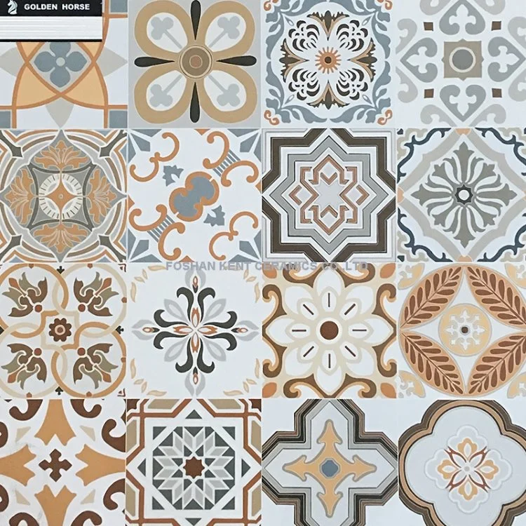 Orange Mix Multi-Color Flower Art Pattern Matte Finish Warm Style Rustic Floor and Wall Tile for House Decoration