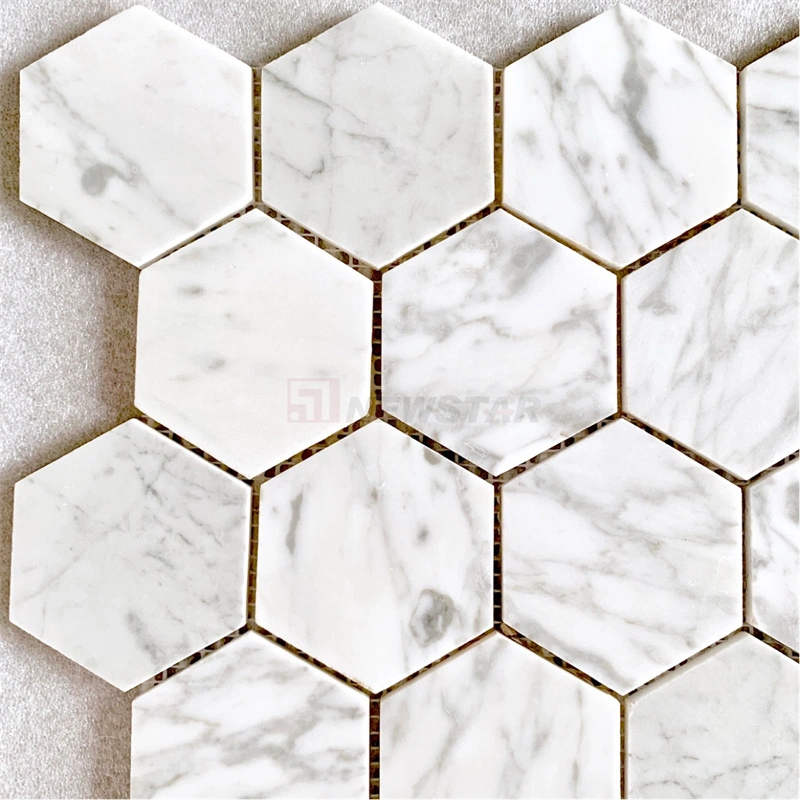 Newstar Natural Marble Brick Carrara White Hexagonal Mosaic Tile Kitchen Shower Room Stone Floor Tile Marble Mosaic