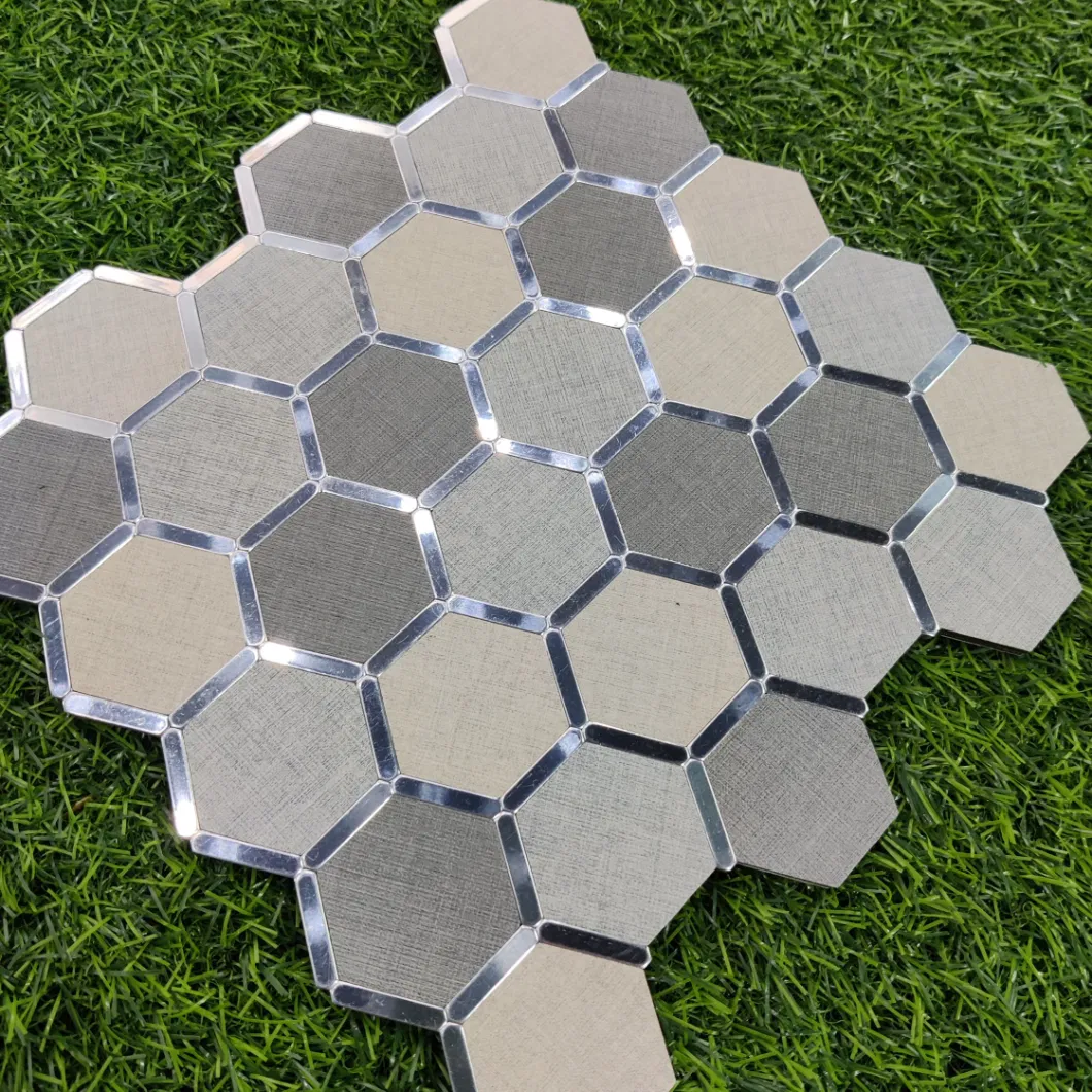 Hexagonal Gray Mix Beige Aluminum Plastic Fabric Design Mosaic Tile