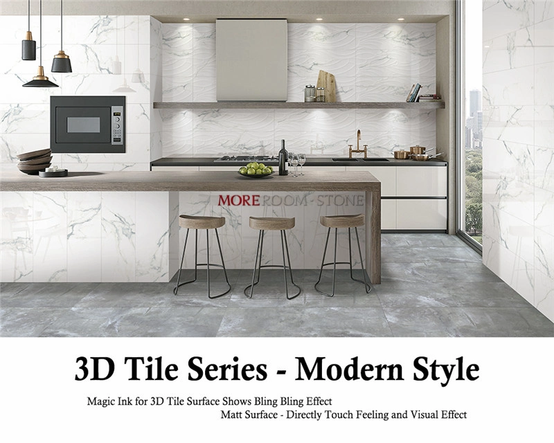 3D and Soft Finish Staturior Calacatta White Marble Effect Tile for Home Decor