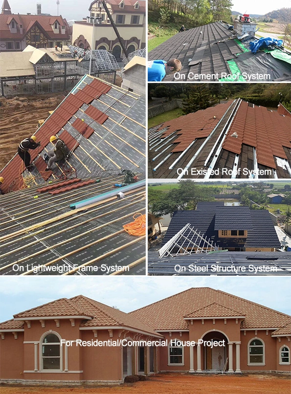 Roofing Materials Made in China Heat Resistant Top Construction Using Roof Tile Stone Coated Metal Roof Tiles