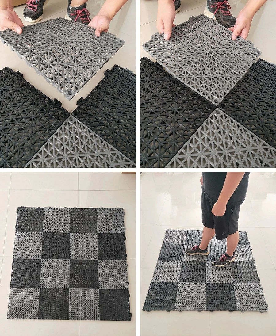 Interlocking Gray Rubber Floor Tiles- 11.5 Inches Each Side - Non-Slip Tread - Wet Areas Like Pool Shower Locker-Room Bathroom Deck Patio Garage Boat