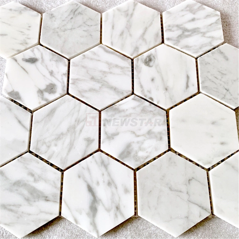 Newstar Natural Marble Brick Carrara White Hexagonal Mosaic Tile Kitchen Shower Room Stone Floor Tile Marble Mosaic