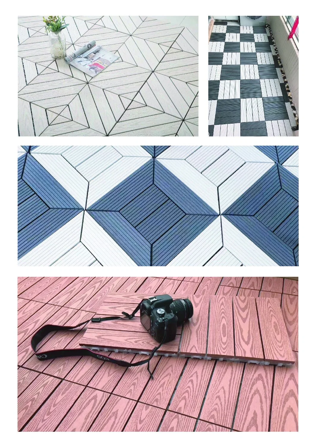 Factory Outdoor Interlocking Deck Tiles 3D Wood Grain Engineered Plastic Floor Tiles