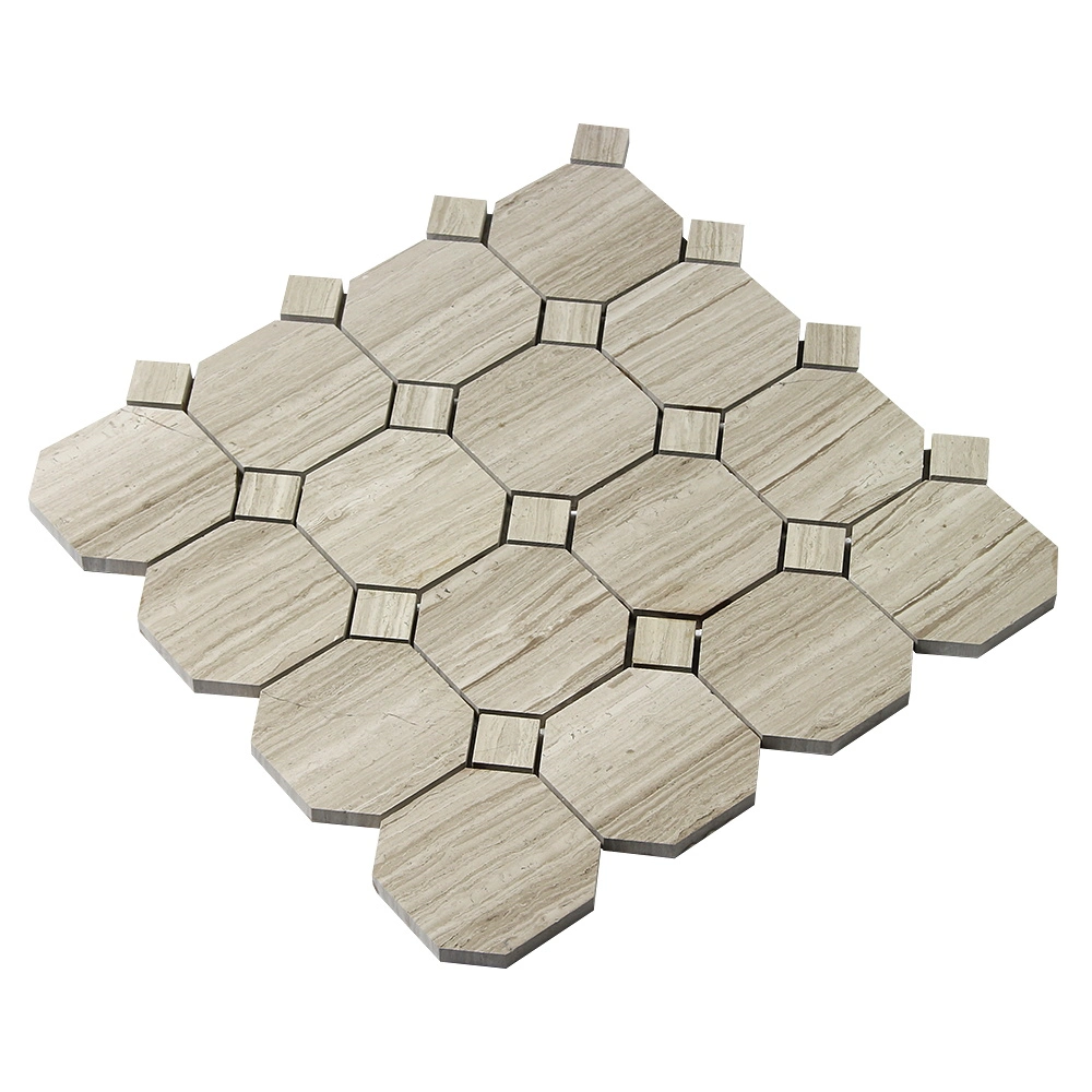 Chinese Factory Price White Wood Marble Octagon Shape Mosaic Tiles