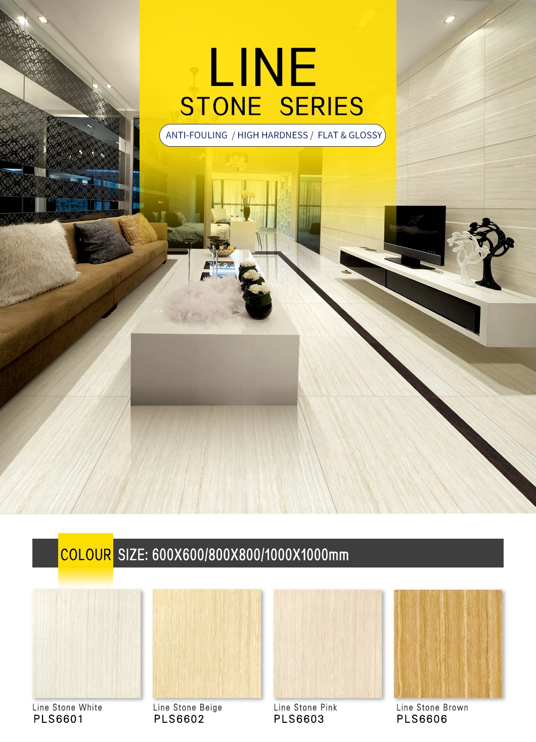 Line Stone Series Flat and Glossy Polished Porcelain Floor Tiles Double Loading Thick 9mm Porcelain Tiles