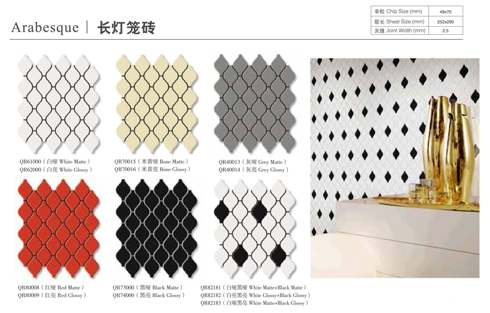 Interior Wall Background Kitchen Backsplash Design Glossy Black Lantern Ceramic Mosaic Tile