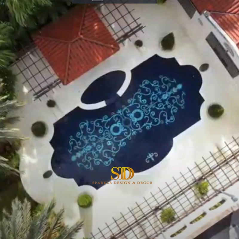 Customzied Luxury Royal Swimming Pool Design Dark Blue Glass Mosaic Murals Pool Mosaic Tile Patterns for Garden Pool Decor