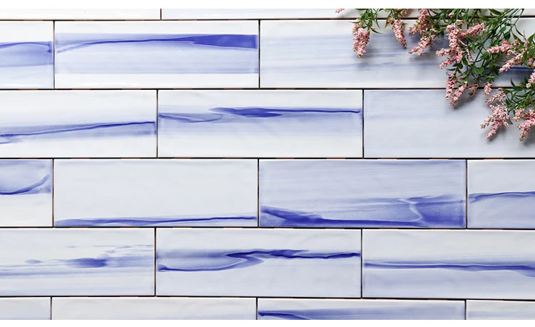 4*12 Inch Chines Style Design 10X30 Cm Glazed Ceramic Blue Gloss Tiles