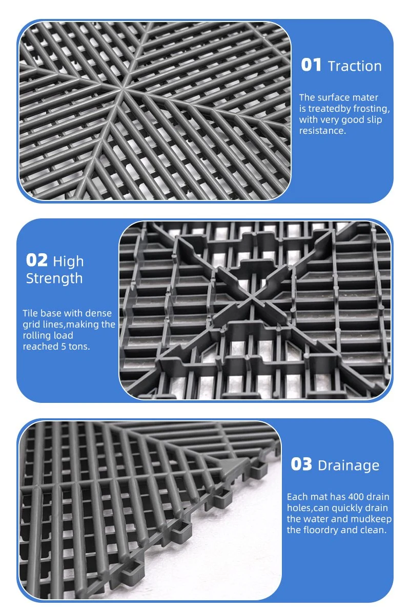 Anti-Slip Garage Floor Tiles Interlocking Plastic for Car Washing Basement Swimming Car Parking