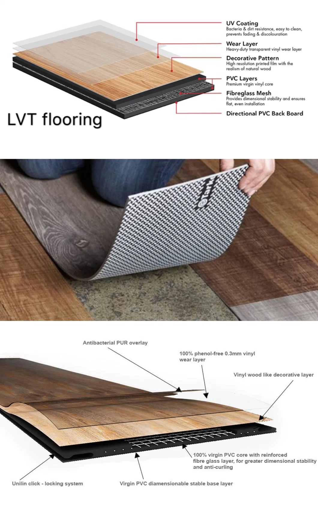 New Design Indoor Waterproof Luxury PVC Floor Covering Vinyl Floor Tiles Kitchen