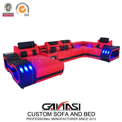 Dubai Commercial Office Furniture Genuine Leather Sectional Sofa Furniture with Coffee Table