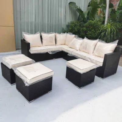 Popular Living Room Furniture Outdoor Patio Rattan Wicker Chat Group Leisure Corner Sofa