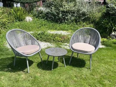 3-Piece Garden Balcony Rattan Furniture Bistro Set for 2 People