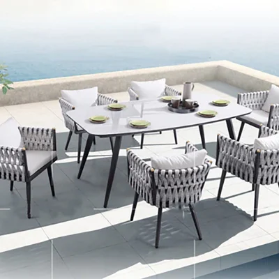 Luxury Sintered Stone Marble Round Square Ceramic Tile Top Garden Dining Set Outdoor Furniture