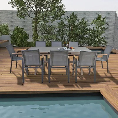 Foshan Extensible Dining Table Outdoor Restaurant Aluminum Frame Furniture Chairs