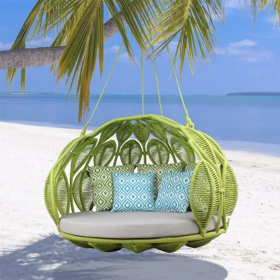 Green Color Double Garden Swing Patio Project Furniture for Outdoor Sunbed