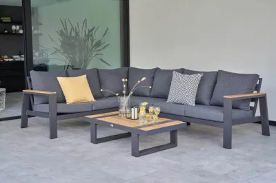 Modern Wicker Patio Furniture Set 4 Seater Textilene Back Conversation Sofa Set