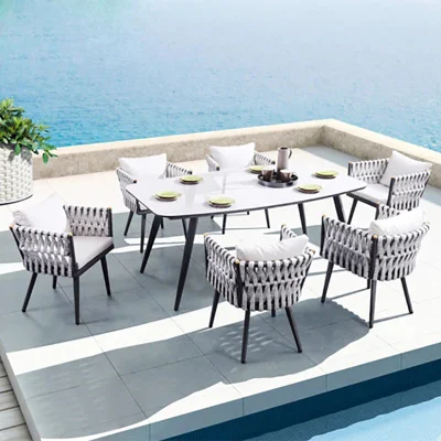 Luxury Sintered Stone Marble Round Square Ceramic Tile Top Garden Dining Set Outdoor Furniture