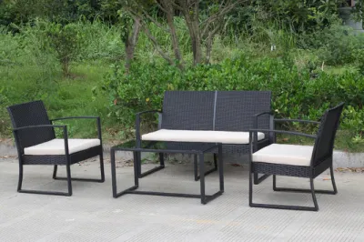 Outdoor 4PCS Garden Plastic Injection Wicker Rattan Sofa Set Patio Waterproof