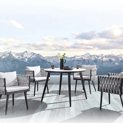 Luxury Sintered Stone Marble Round Square Ceramic Tile Top Garden Dining Set Outdoor Furniture