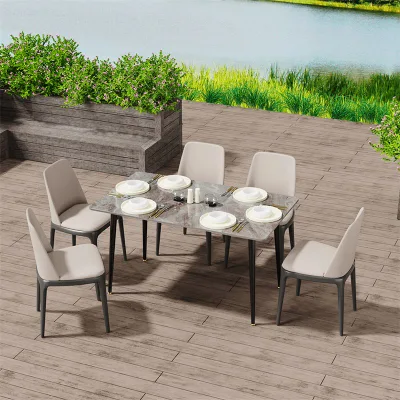 Luxury Sintered Stone Marble Round Square Ceramic Tile Top Garden Dining Set Outdoor Furniture
