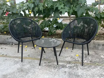 3-Piece Garden Balcony Rattan Furniture Bistro Set for 2 People