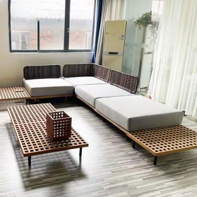 Modern Durable Outdoor Garden Patio Furniture Lovely Rattan Teak Wood Sofa Set Furniture