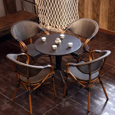 Outdoor Table and Chair Combination Cafe Balcony Table and Chair Aluminum Alloy Leisure Rattan Chair Milk Tea Shop Outdoor Rattan Chair